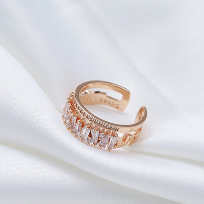 Wbmqda New Fashion 585 Rose Gold Color Natural Zircon Open Ring For Women Daily Fine Accessories Luxury Trendy Crystal Jewelry