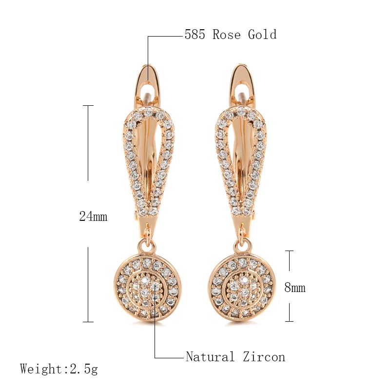 Wbmqda Full Paved Shiny Natural Zircon Drop Earrings For Women Luxury 585 Rose Gold Color Bride Wedding Earrings Fine Jewelry