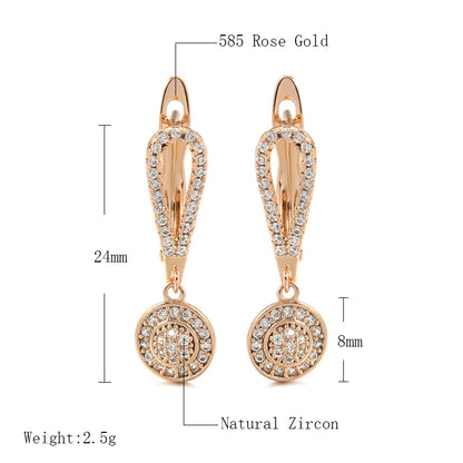 Wbmqda Full Paved Shiny Natural Zircon Drop Earrings For Women Luxury 585 Rose Gold Color Bride Wedding Earrings Fine Jewelry