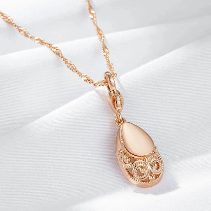 Kinel Hot Glossy 585 Rose Gold Color Pendant Necklaces For Women Simple Water Drop High Quality Ethnic Bride Daily Jewelry