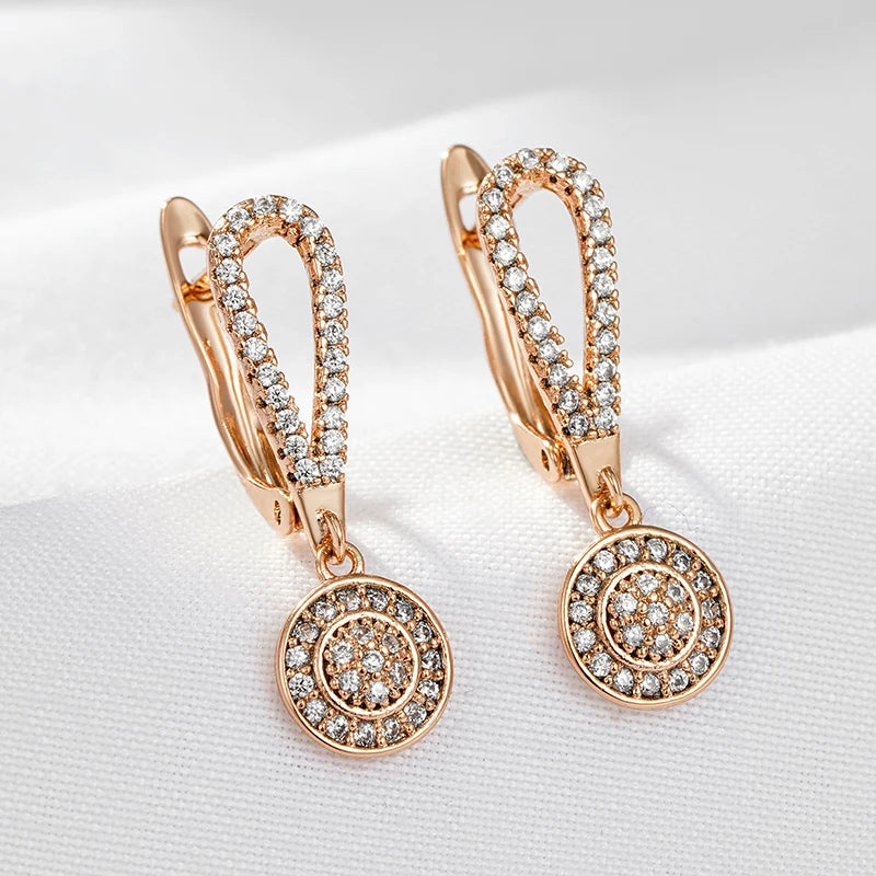 Wbmqda Full Paved Shiny Natural Zircon Drop Earrings For Women Luxury 585 Rose Gold Color Bride Wedding Earrings Fine Jewelry