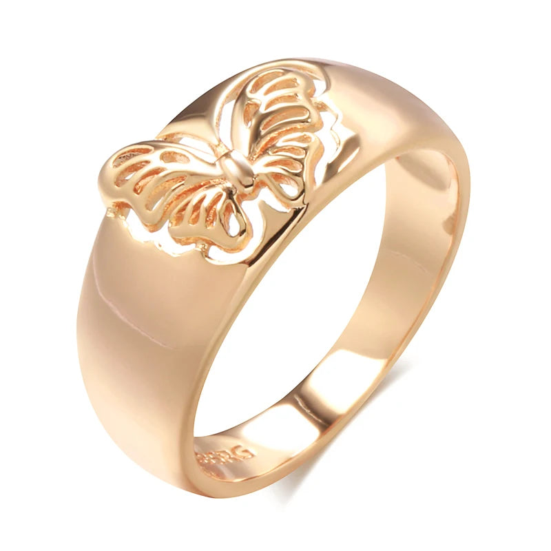 Kinel Hot Fashion Glossy Rings for Women 585 Rose Gold Simple Ethnic Bride Butterfly Rings High Quality Daily Jewelry 2022 New