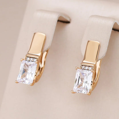 Kienl Hot Square Natural Zircon Drop Earring for Women 585 Rose Gold Color Wedding Accessories High Quality Daily Fine Jewelry