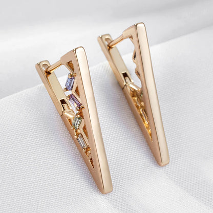 Wbmqda Fashion V Shape Drop Earrings For Women 585 Rose Gold Color With Colorful Natural Zircon Holiday Party Fine Jewelry Gift