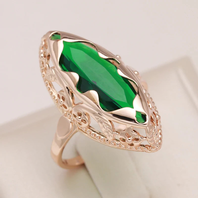 Kinel New Trend 585 Rose Gold Rings for Women Horse Eye Natural Zircon Unique Ethnic Bride Wedding Ring Daily Fine Jewelry