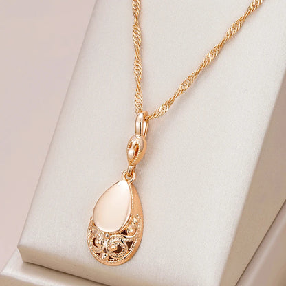 Wbmqda Simple Fashion Glossy Pendant Necklaces For Women 585 Rose Gold Color Owl Pattern Carving Shape Retro Fine Jewelry