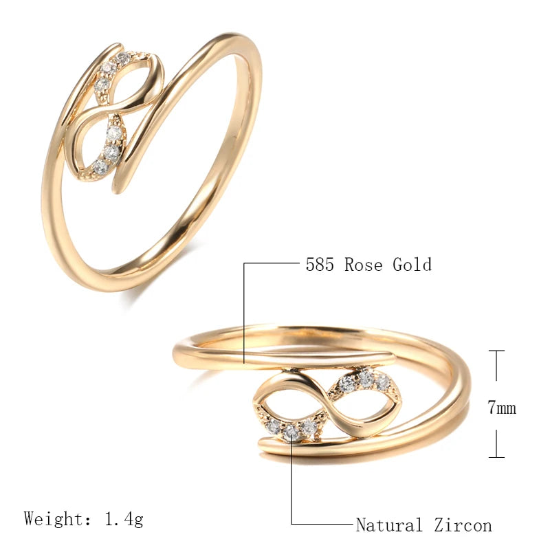 Wbmqda Simple Fashion Geometric Ring For Women 585 Rose Gold Color With White Natural Zircon High Quality Daily Fine Jewelry