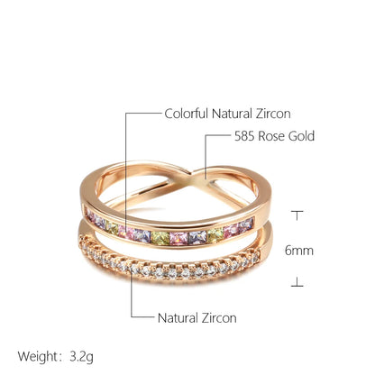 Kinel New Natural Zircon Ring for Women 585 Rose Gold Stackable Band Rings Fashion High Quality Daily Jewelry Party Accessories