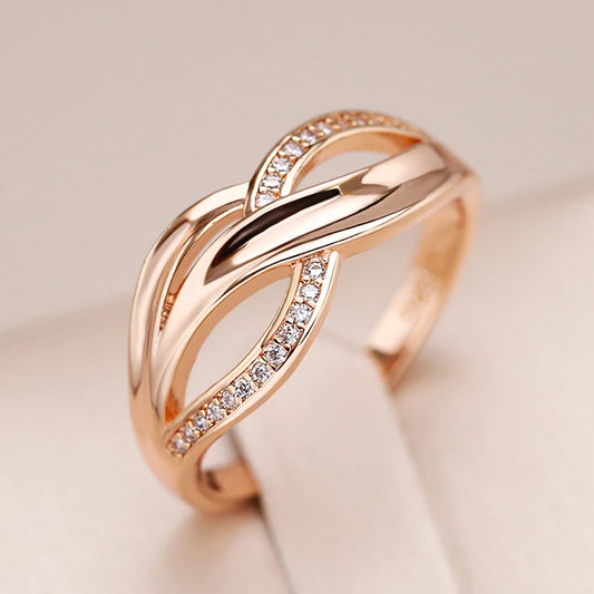 Kinel New Unique Creative 585 Rose Gold Women Rings Micro-wax Inlay Natural Zircon Geometry Cross Rings Fashion Modern Jewelry