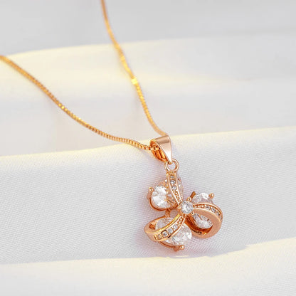 Kinel Hot Crystal Flower Pendant Necklace For Women 585 Rose Gold Color Natural Zircon Accessories Daily Fine Ethnic Jewelry