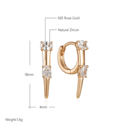 Wbmqda 585 Rose Gold Color Sparkling Wolf Tooth Hoop Zircon Earrings For Women Unusual Personality Fashion Jewelry Accessories