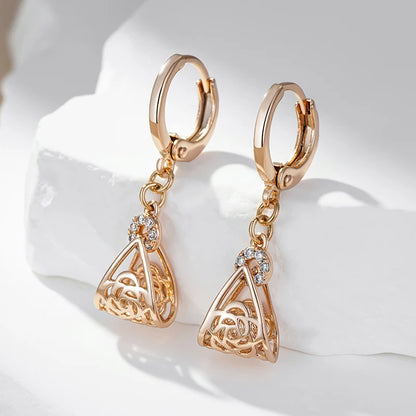 Wbmqda Fashion Hollow Drop Earrings For Women 585 Rose Gold Color With White Natural Zircon Ethnic Wedding Fine Jewelry Gift