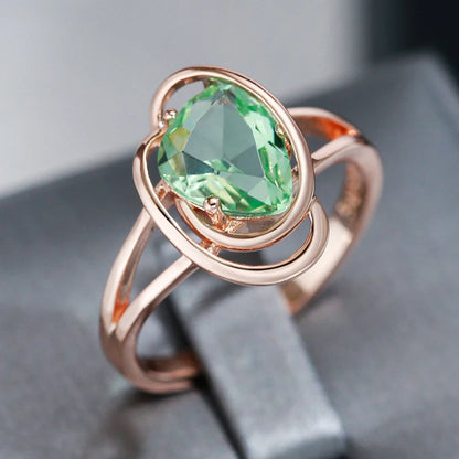 Wbmqda Geometric Light Green Stone Ring For Women 585 Rose Gold Color Trendy Zircon Jewelry Accessories