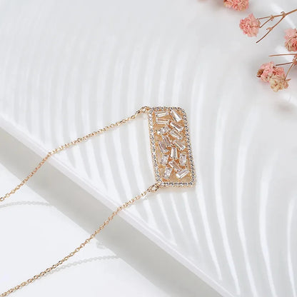 Wbmqda Luxury Square Hollow Pendant And Necklace For Women 585 Rose Gold Color Full Zircon Setting Wedding Party Fashion Jewelry