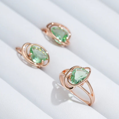 Wbmqda Geometric Light Green Stone Ring For Women 585 Rose Gold Color Trendy Zircon Jewelry Accessories