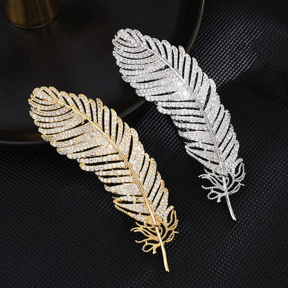 SUYU Luxury Copper Micro Inlaid Cubic Zirconia Feather Brooch Women's Wedding Jewelry Gifts Clothing Accessories