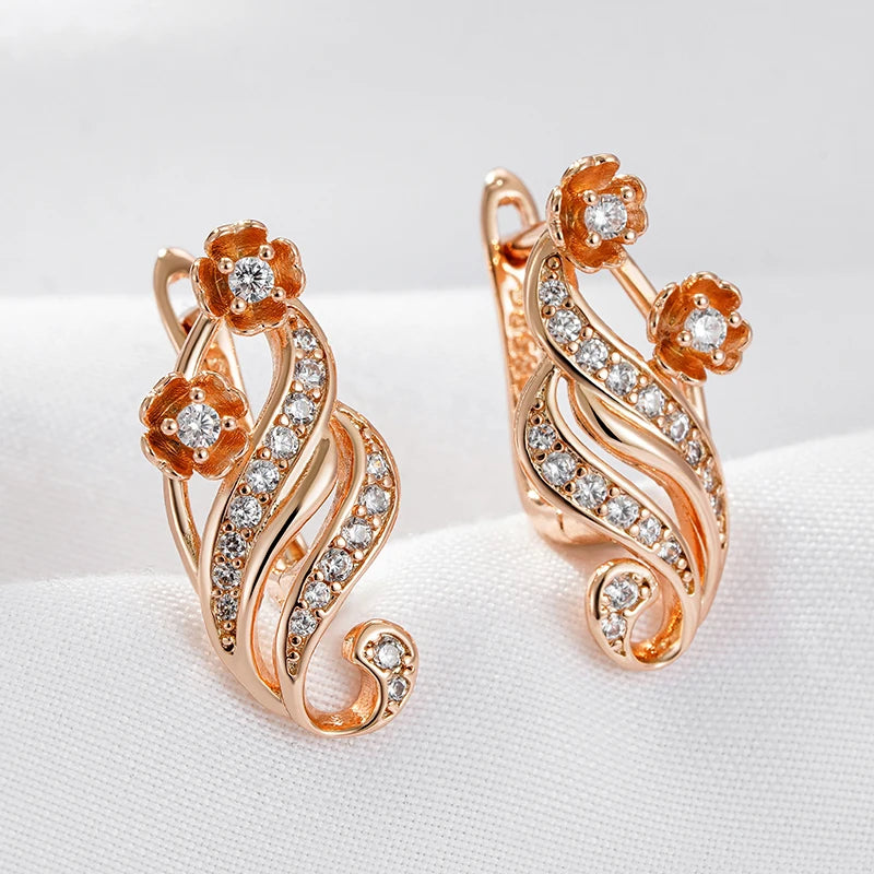 Wbmqda Sparkling Natural Zircon Dangle Earrings For Women 585 Rose Gold Color Luxury Elegant Wedding Party Crystal Jewelry Gifts