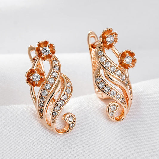 Wbmqda Sparkling Natural Zircon Dangle Earrings For Women 585 Rose Gold Color Luxury Elegant Wedding Party Crystal Jewelry Gifts