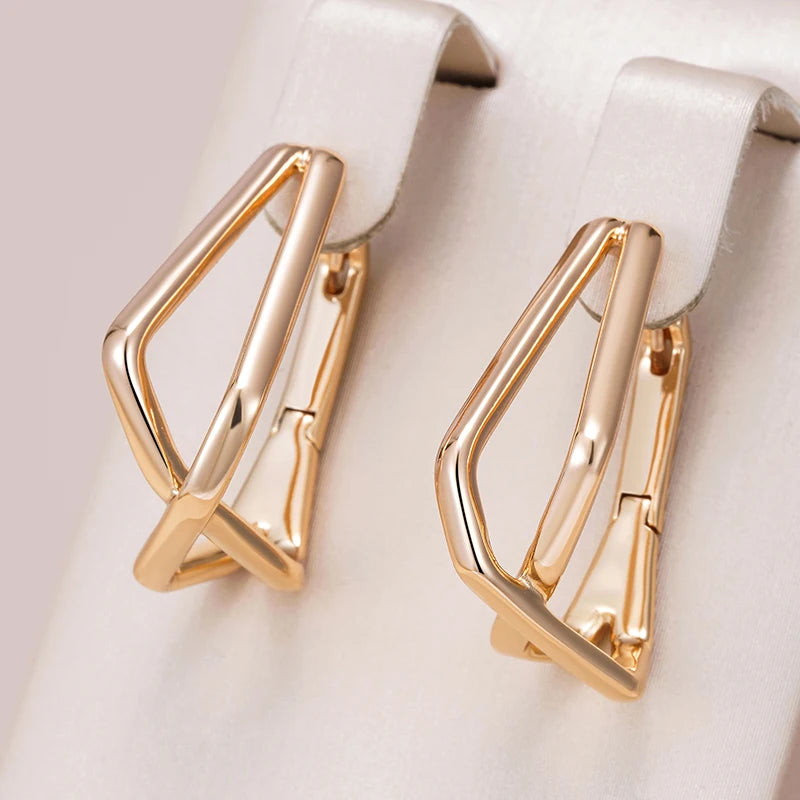 Wbmqda Geometric Crossed Metal Glossy Drop Earrings For Women 585 Rose Gold Color High Quality Daily Party Fine Jewelry