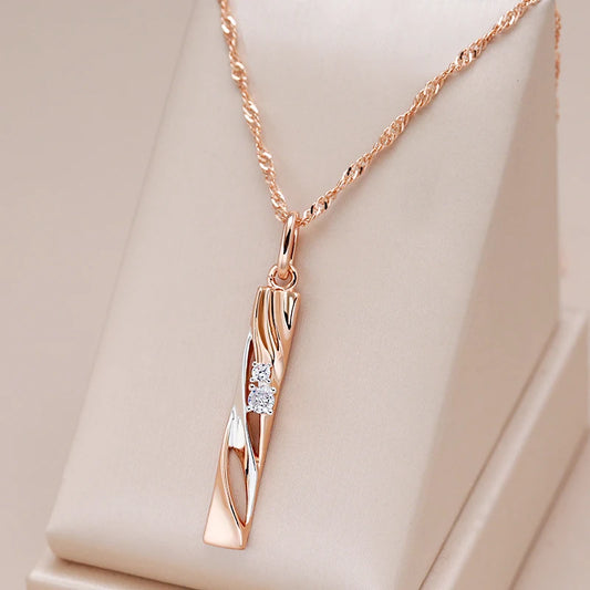 Kinel Fashion Geometric Hollow Zircon Pendant Necklace 585 Rose Gold and Silver Dichroic Plating Wedding Daily Fine Jewelry Gift