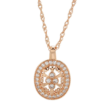 Wbmqda Ethnic Pattern Hollow Pendant And Necklace For Women 585 Rose Gold Color With White Natural Zircon Fine Luxury Jewelry