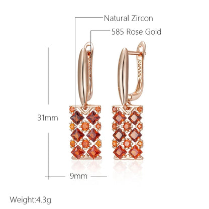 Wbmqda Luxury Red Natural Zircon Long Drop Earrings For Women 585 Rose Gold Color Wedding Party Fashion Dubai Jewelry