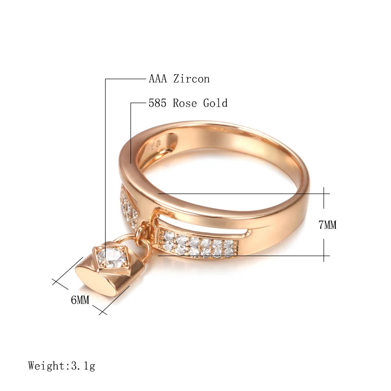 Wbmqda Fashion Metal Lock Pendant 585 Rose Gold Color Natural Zircon Ring For Women Holiday Party Personalized Jewelry Gifts