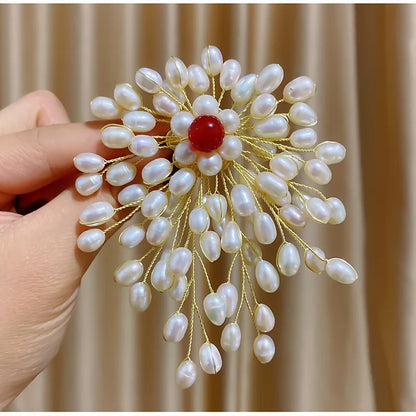 SUYU Pure Hand Woven Imitation Pearl Brooch Corsage Versatile Sweater Accessory Brooch