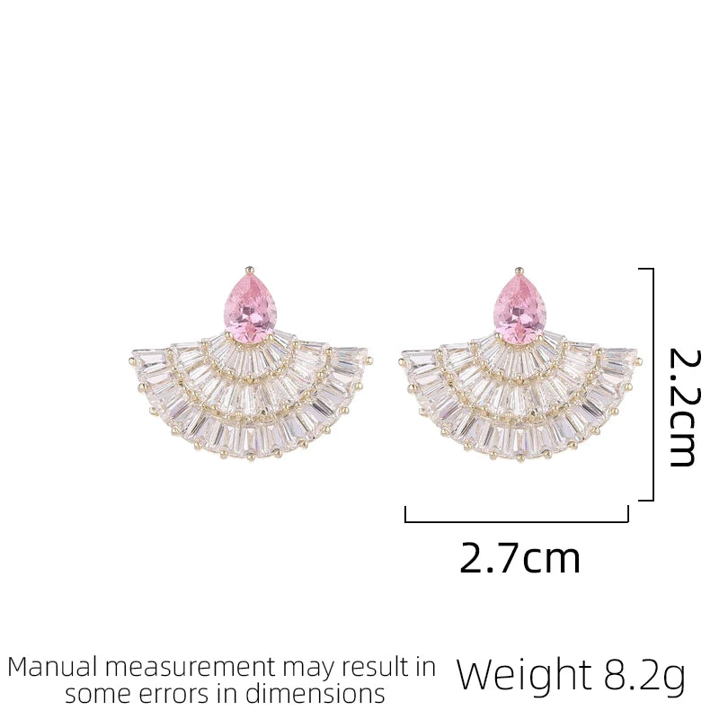 SUYU Elegant Temperament Earrings Glittering Cubic Zirconia Inlaid Style Earrings Small Skirt Fan-Shaped Earrings