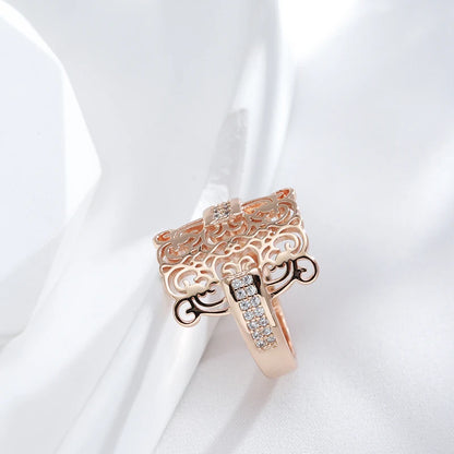 Wbmqda Luxury Unique Hollow Wide Face Ring For Women 585 Rose Gold Silver Color With White Natural Zircon Ethnic Wedding Jewelry