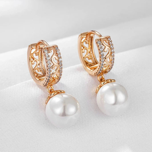 Wbmqda 585 Rose Gold Color Vintage Pearl Drop Earrings For Women Natural Zircon Setting Luxury Ethnic Jewelry Accessories