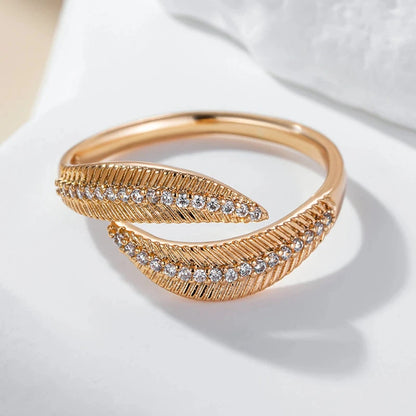 Wbmqda Unique Leaf Shape Open Ring For Women 585 Rose Gold Color With Natural Zircon High Quality Daily Jewelry