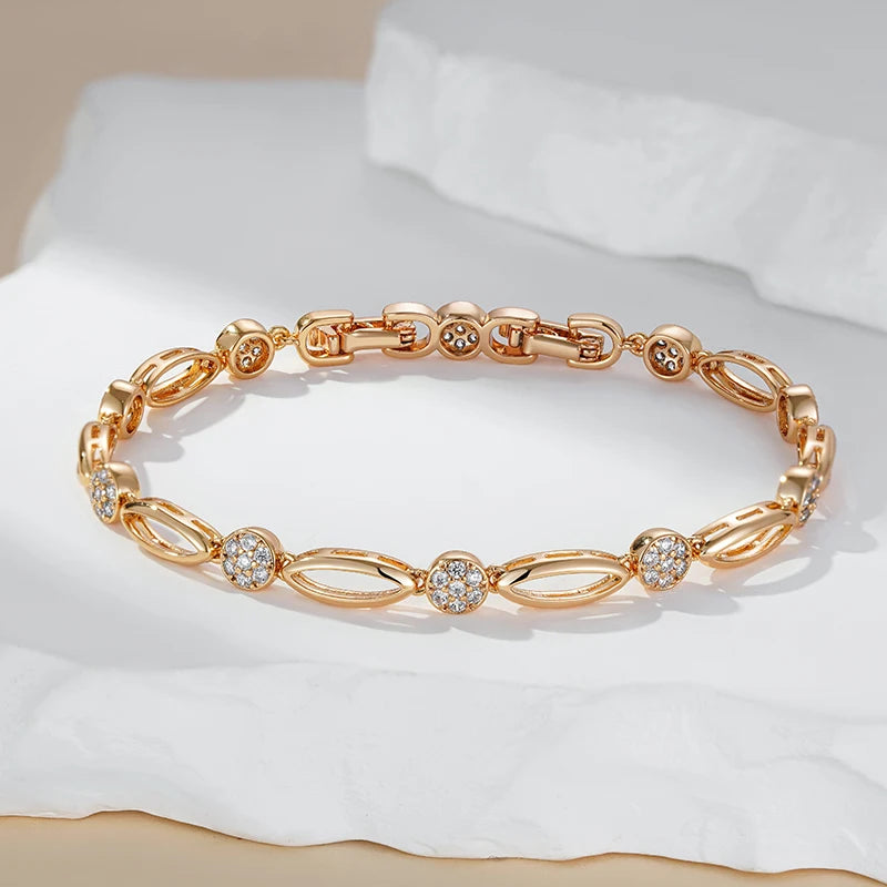 Kinel Hot Trend Simple 585 Rose Gold Color Bracelet for Women Luxury Natural Zircon Bride Wedding Daily Fine Jewelry 2023 New