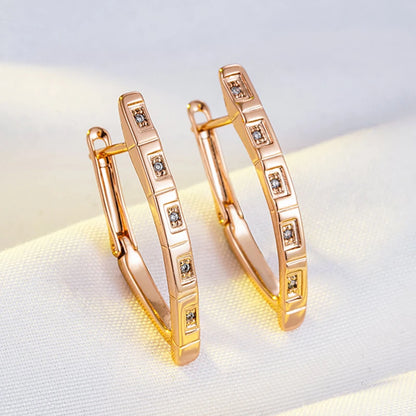 Wbmqda 585 Rose Gold Color V Shaped Natural Zircon Hoop Earrings For Women Classic Luxury Fine Accessories Party Wedding Jewelry