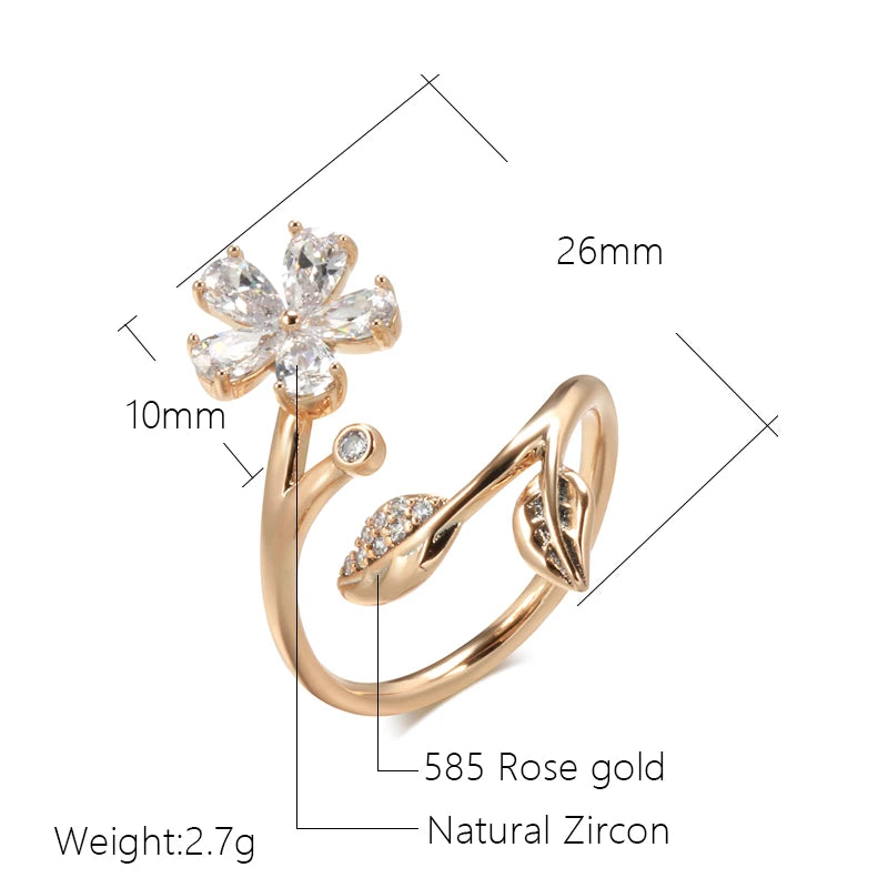 Wbmqda Sparkling Crystal Flower Zircon Ring For Women 585 Rose Gold Color Fashion Romantic Wedding Party Fine Jewelry Gift