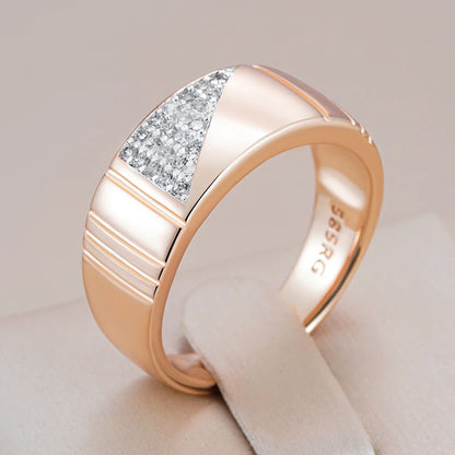 Kinel Full Shiny Natural Zircon Square Wide Rings for Women Men Fashion 585 Rose Gold Silver Color Mix Ethnic Daily Fine Jewelry