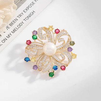 SUYU Luxury Brooch Inlaid With Cubic Zirconia Cheongsam Pin Imitation Pearl Garland Accessories