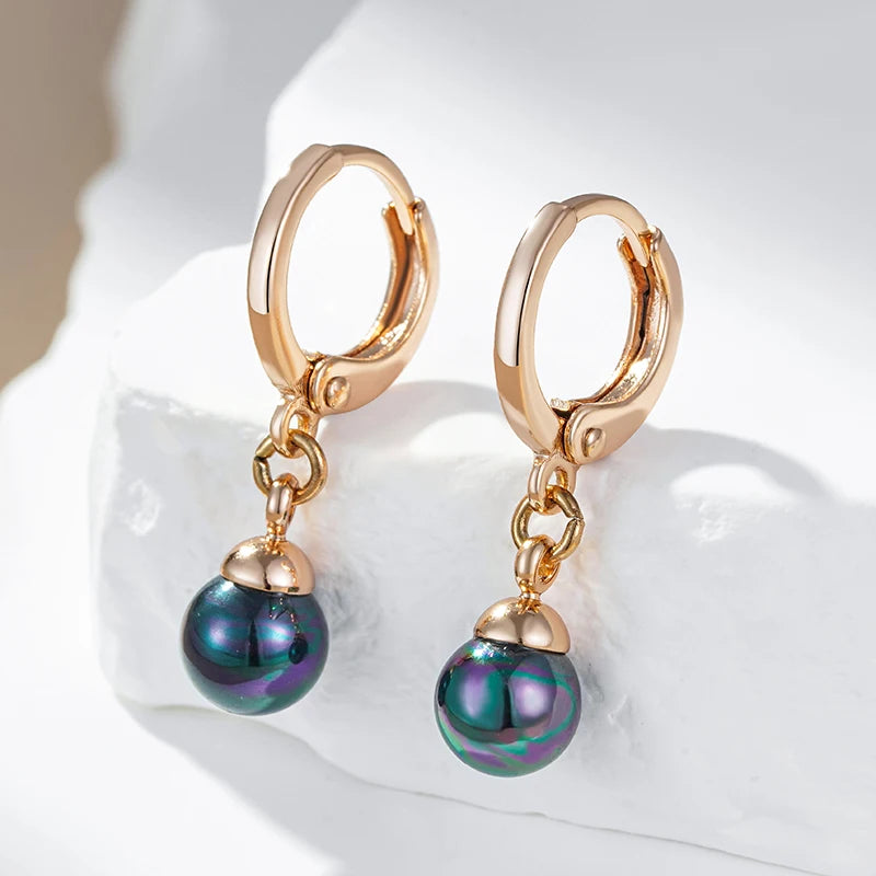 Wbmqda Unique Colorful Pearl Drop Earrings For Women 585 Rose Gold Color Fine Small Earring Jewelry Accessories