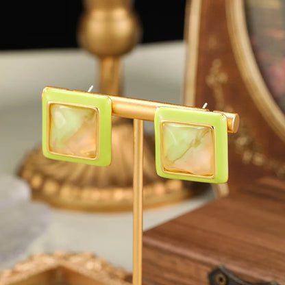 SUYU  Vintage Earrings Geometric Square Resin Drop Enamel Earrings Large And Exaggerated Women's Earrings For Daily Parties