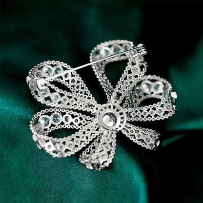 SUYU Bow Knot Flower Brooch Micro Inlaid Cubic Zirconia Coat Suit Pin Accessories Corsage