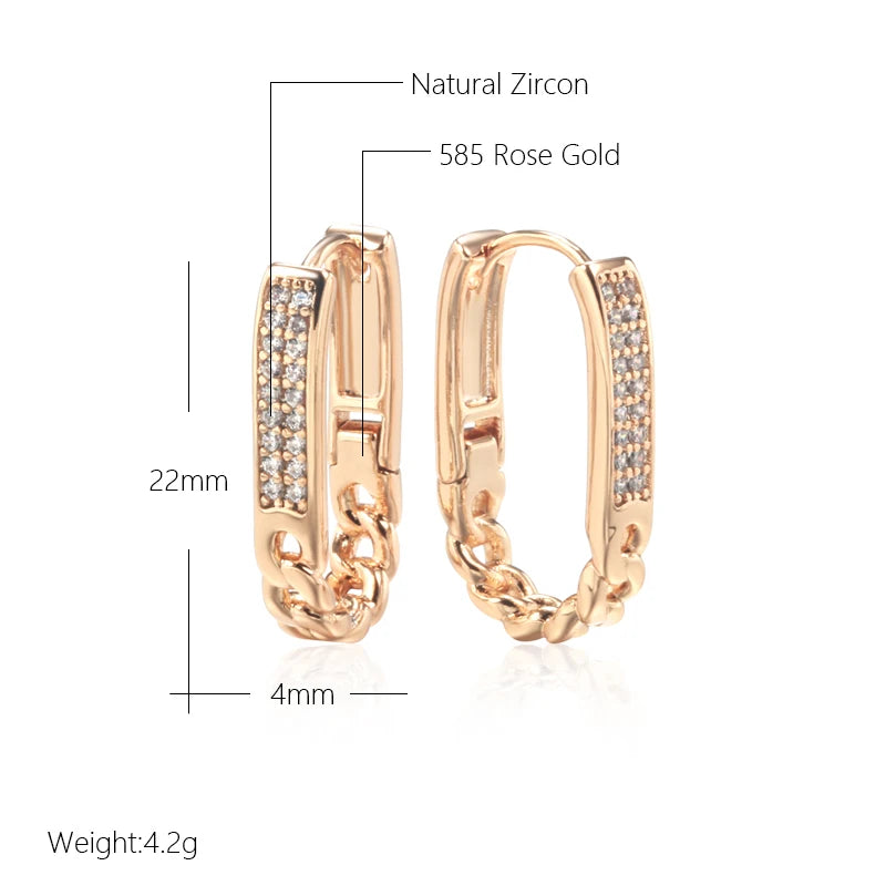 Wbmqda 585 Rose Gold Color Zircon Hoop Earrings For Women New Fashion Creative Design Daily Matching Fine Jewelry 2023 Trending