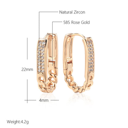 Wbmqda 585 Rose Gold Color Zircon Hoop Earrings For Women New Fashion Creative Design Daily Matching Fine Jewelry 2023 Trending