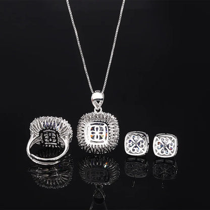 SUYU 2024 Light Luxury New Fashion Square Cut Zircon Micro Inlaid Necklace Set Pendant Ring Vintage Daily Accessories