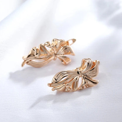 Wbmqda 585 Rose Gold Color Simpe Fashion Metal Flower Drop Earrings For Women High Quality Daily Party Fine Jewelry Accessories