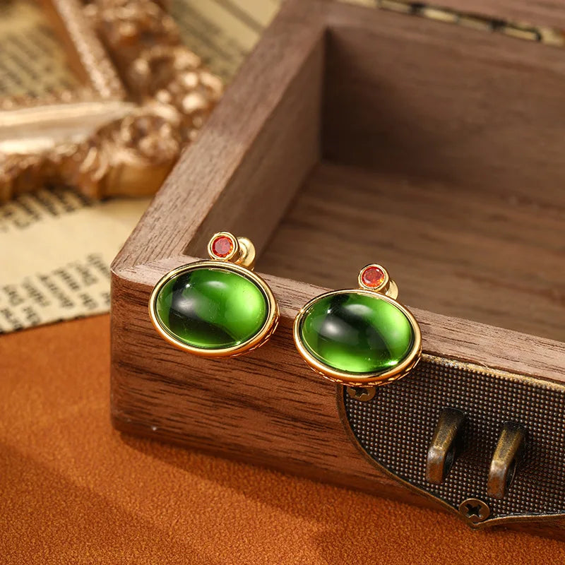 Jewelry Fashion Ladies Luxury Design Oval Green Earrings Vintage Earrings Elegant Suitable For Festival Gifts Daily Accessories