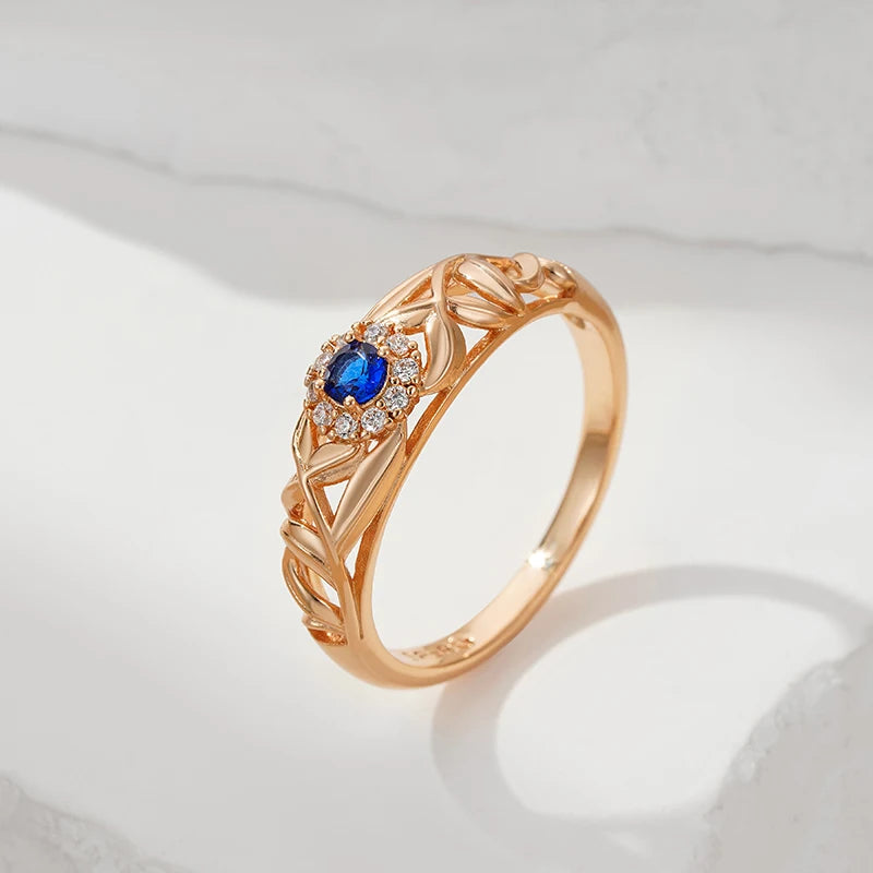 Wbmqda Luxury Elegant Blue Natural Zircon Ring For Women 585 Rose Gold Color Ethnic Bride Wedding Party Fine Jewelry Accessories