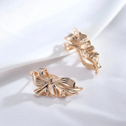 Wbmqda 585 Rose Gold Color Simpe Fashion Metal Flower Drop Earrings For Women High Quality Daily Party Fine Jewelry Accessories