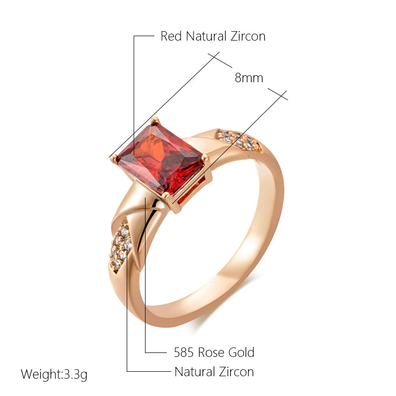 Wbmqda Luxury Retro Red Natural Zircon Ring For Women 585 Rose Gold Color Ethnic Bride Wedding Party Fine Jewelry Gifts