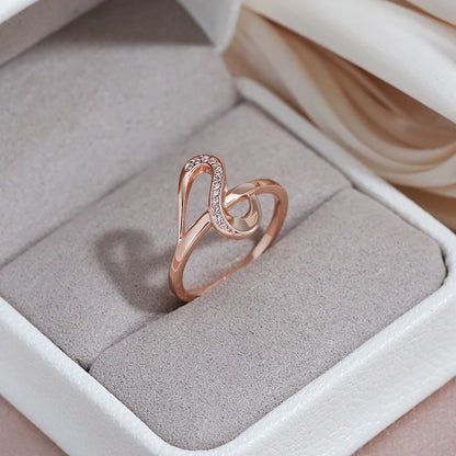 Wbmqda Fashion Simple Geometric Ring For Women 585 Rose Gold Color With White Natural Zircon High Quality Daily Fine Jewelry