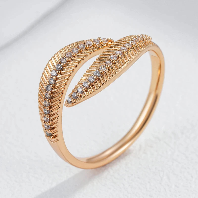 Wbmqda Unique Leaf Shape Open Ring For Women 585 Rose Gold Color With Natural Zircon High Quality Daily Jewelry